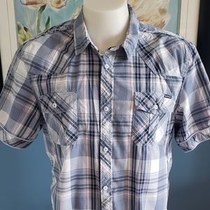 Buffalo David Bitton Plaid Short Sleeve Button Down Shirt Men's Size XL